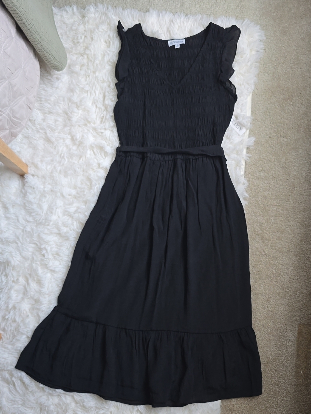 Black Women’s V-Neck Ruffle Midi Dress